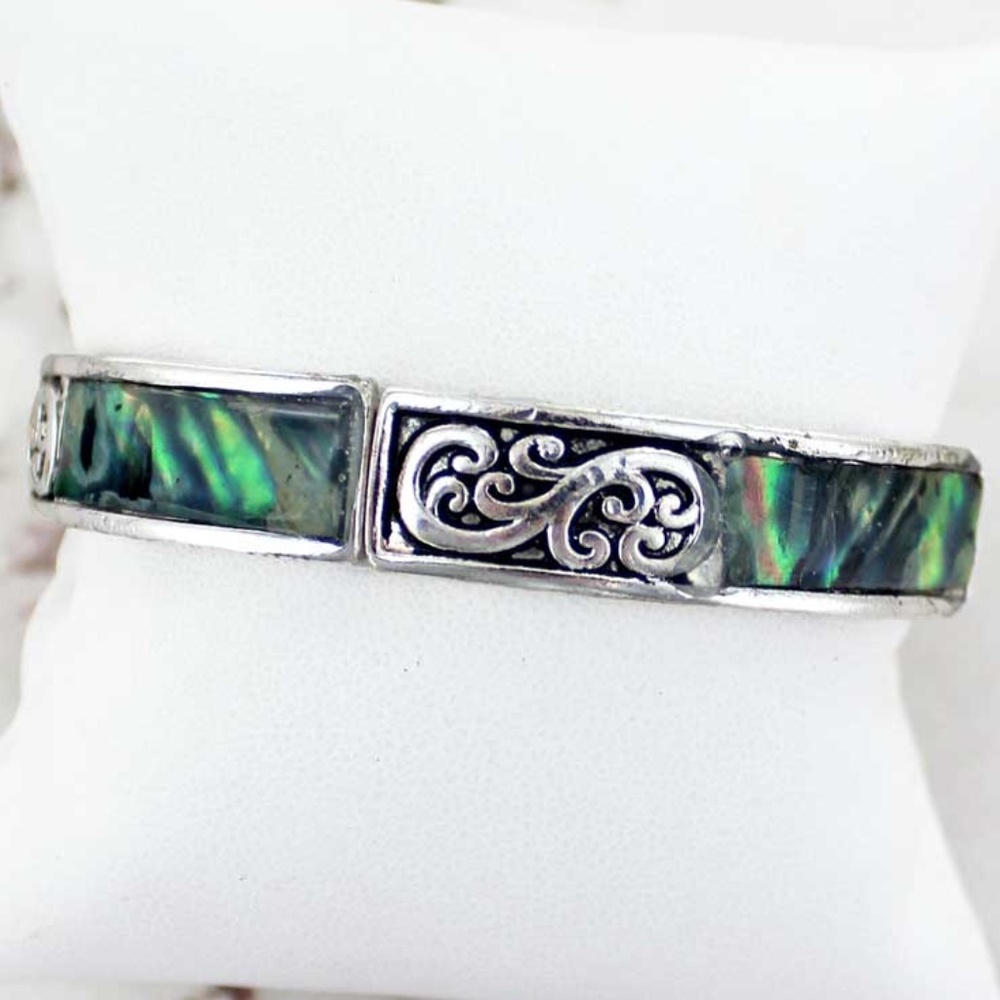2/$15- ABALONE BAR SILVERTONE SCROLL BRACELET